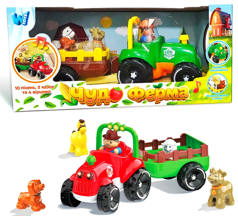Трактор музичний 37586 , "WToys", ОЗВУЧ. УКР. МОВОЮ, підсвічування фар, віршики, казки, пісні, назви і звуки тварин, рух вперед, в коробці