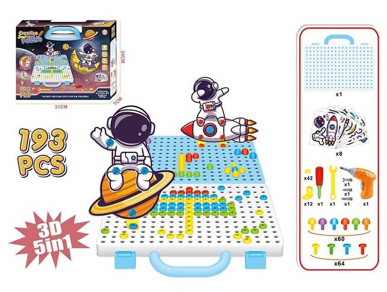 Мозаїка 666-60 (36/2) "Космос", 193 елементи, шуруповерт на батарейках, гайковий ключ, викрутка, в коробці