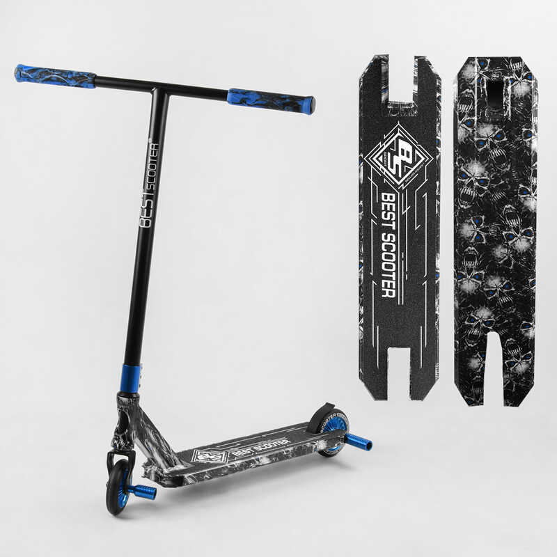 Самокат трюковий Best Scooter BS-99808 (4) HIC-система, ПЕГИ, алюмінієвий диск та дека з ПРИНТОМ, колеса PU, d = 110мм, ширина керма - 60 см, в коробці