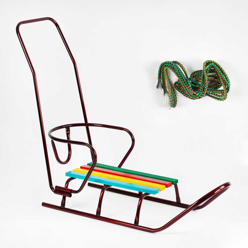 гр Санки "ЛЮКС КЛАСИК"-З РУЧКОЮ круглі полози (1) колір бордовий