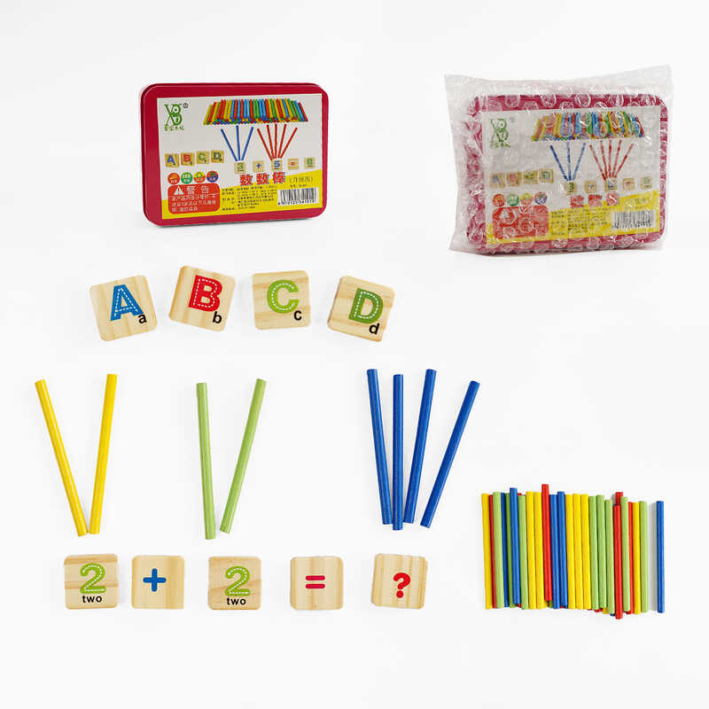 Математична гра C 65792 (120) дерев’яна, палички для лічби, цифри та букви англійською мовою, металева коробка, у пакеті