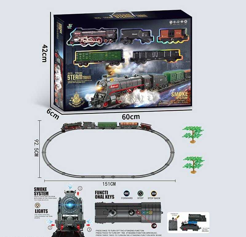 Залізниця 602 B (10) 5 вагонів довжиною 93см, дорога 99х138 см, підсвічування, парогенерація, звук-беззвучний режим, рух вперед-назад, акумулятор 3.7V, в коробці