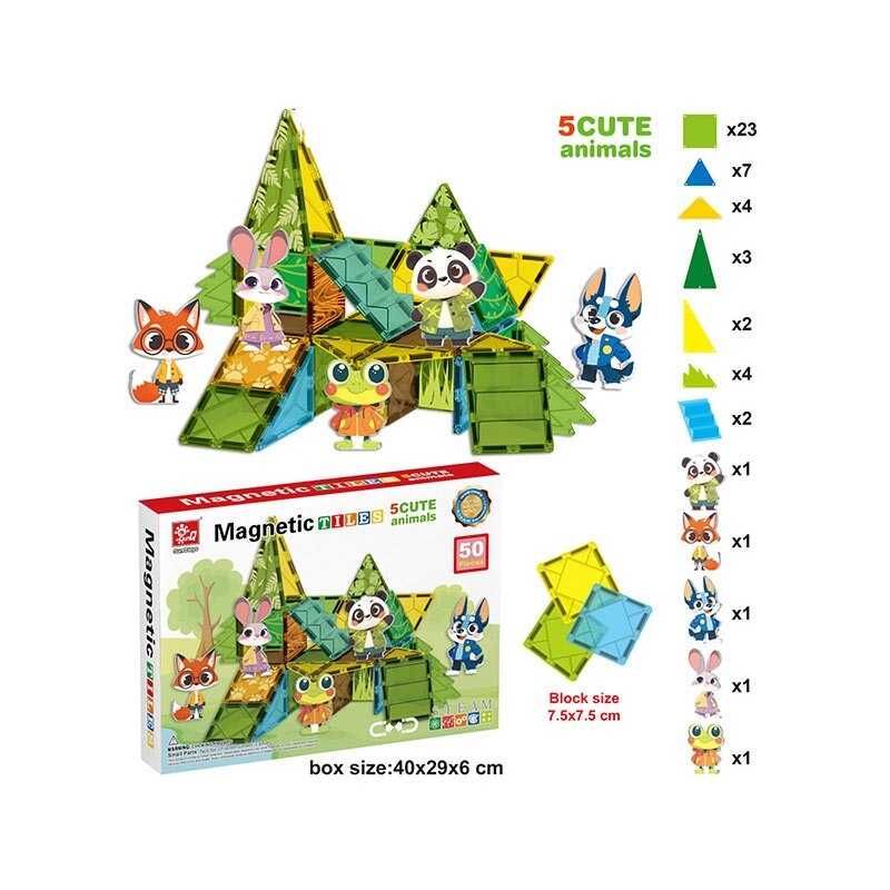 Магнітний конструктор SQ 66002-7 (12) 50 деталей, 5 фігурок тварин, в коробці