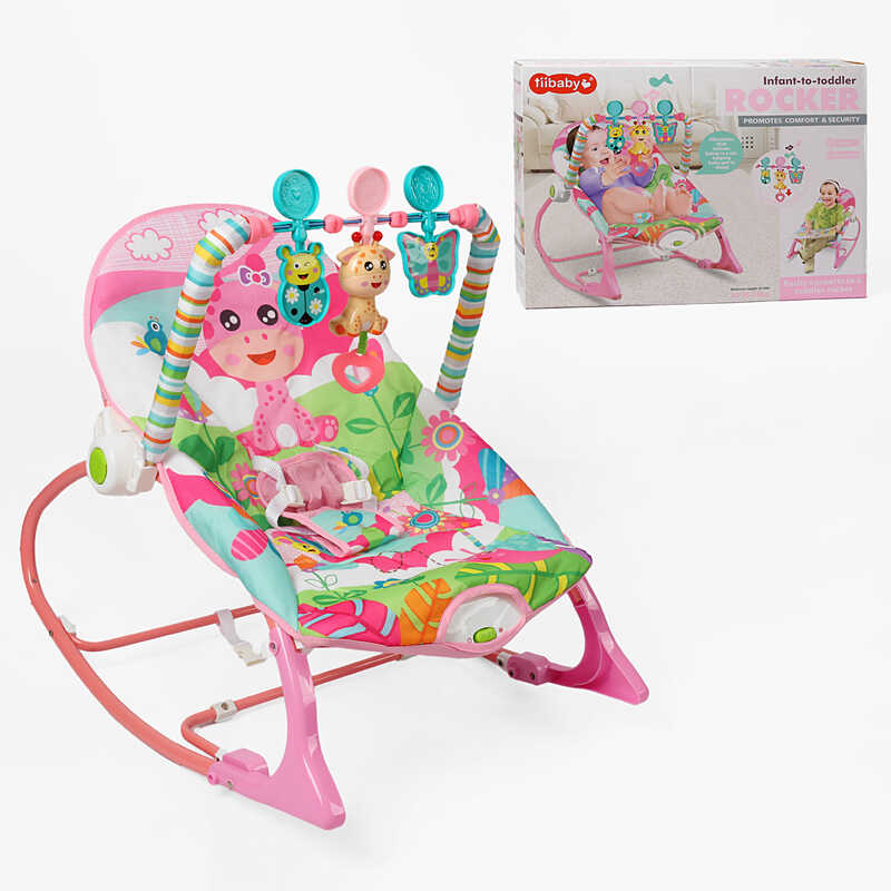 Шезлонг 68147 (4) брязкальце з мелодіями, вібрація, регулювання положення, дуга з пальчиковими іграми, в коробці