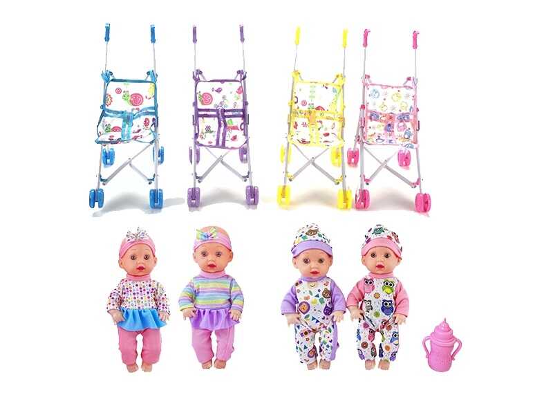 Пупс C 1107 B (96/2) 4 види, складний візок, знімний одяг, пляшечка, висота 27 см, ВИДАЄТЬСЯ ТІЛЬКИ МІКС ВИДІВ