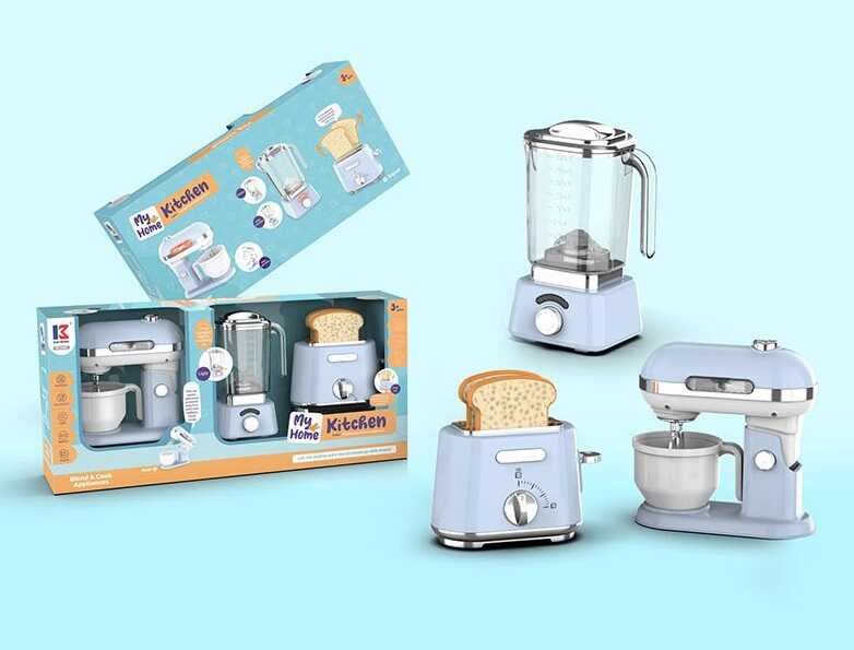 Набір побутової техніки 8060 (24) звуки, підсвічування, міксер, тостер, блендер, муляжі шматків хліба, в коробці