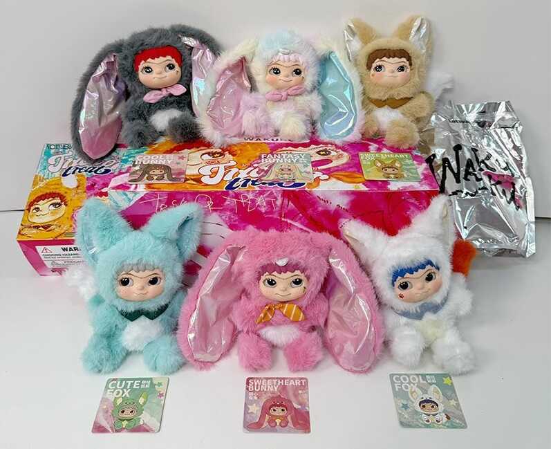 М`яка іграшка WKK 002-2 (24/2) ЦІНА ЗА 6 ШТУК В БЛОЦІ, сюрприз, картка, м’яке хутро, гумове личко, в коробці