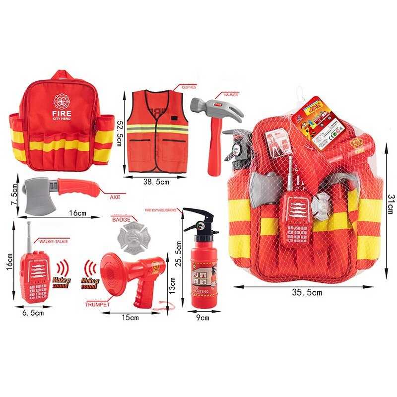 Набір пожежника 12 F 3 (30/2) на батарейках, звук, пожежний жилет, рація, пожежний вогнегасник, аксесуари, в сітці