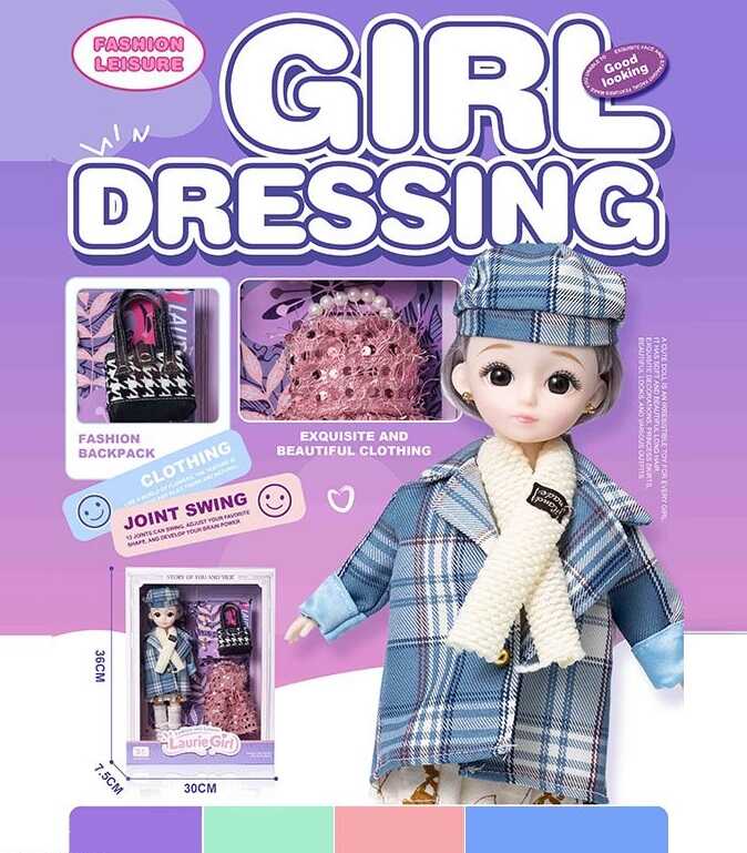 Лялька Q-A 31 (72/2) висота - 30 см, тіло — пластик, голова — гума, шарнірні з’єднання суглобів, знімне взуття, змінний одяг, аксесуари, в коробці