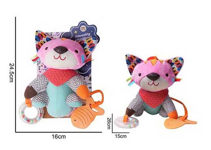 Брязкальце 688 M84 (96) "Котик", текстильне, кульки, 2 прорізувачі, шумливі вушка, кільце для підвішування, в пакеті