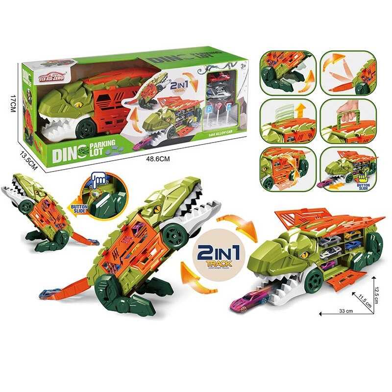Парковка 660 S-120 (24/2) “Динозавр”, 2 в 1, трек, механічний запускач, 2 металопластикові машинки, дорожні знаки, в коробці