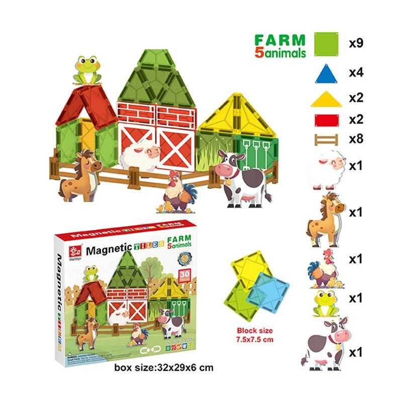 Магнітний конструктор SQ 66001-4 (16) 30 деталей, 5 фігурок тварин, в коробці