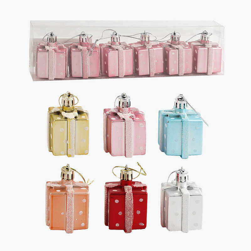 Новорічні прикраси C 67721 (120) 6 штук, подарунки, висота 5 см, у слюді, ВИДАЄТЬСЯ ТІЛЬКИ МІКС ВИДІВ