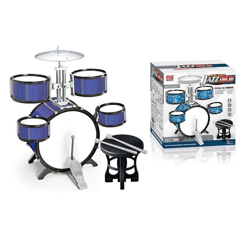 Барабанна установка 7988 (8) 20 елементів, 5 барабанів, діаметри: 39 см, 20 см, 15 см, тарілка, палички, педаль, стільчик, в коробці