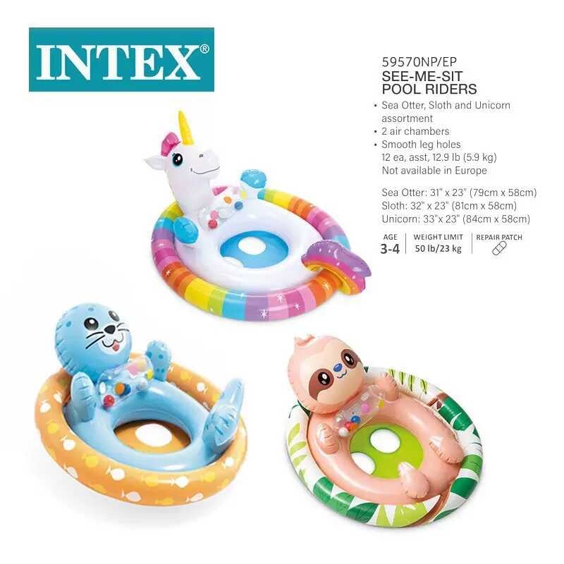 Intex Дитячий надувний пліт-райдер 59570 NP (12) 3 види, розміром 71х76х58см, від 3 до 4 років ВИДАЄТЬСЯ МІКС ВИДІВ