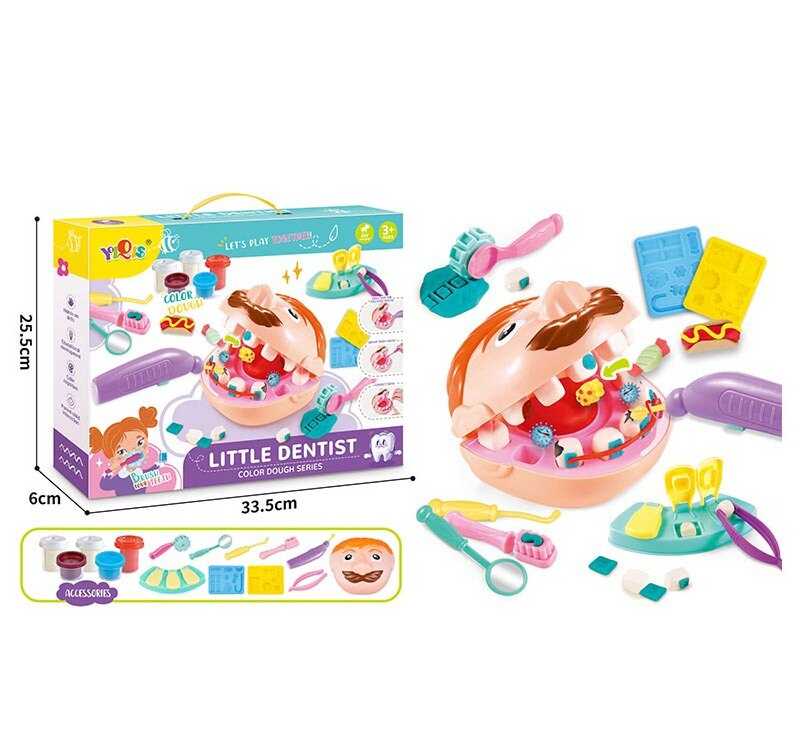 Тісто для ліплення 8852 (36) “Стоматолог”, щелепа,  5 баночок тіста, електрична бормашинка, молди, приладдя для роботи з тістом, в коробці