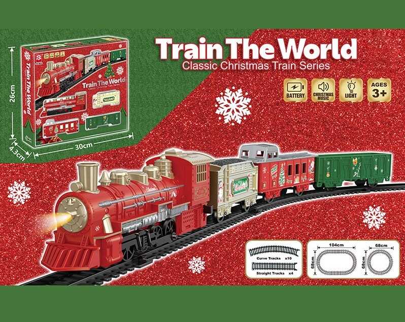 Музичний потяг 3501 A (60/2) локомотив, 3 вагони, підсвічування, звук потягу, пісня, 2 колії,  в коробці