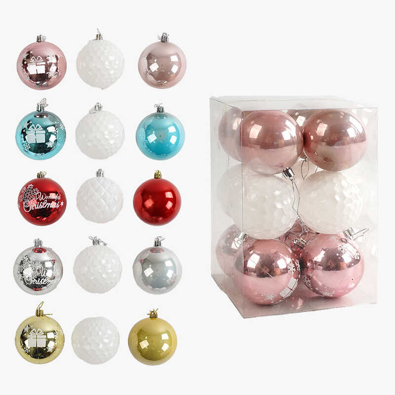 Новорічні прикраси C 67577 (32) 5 видів, 12 штук, кульки, D = 7 см, ВИДАЄТЬСЯ МІКС ВИДІВ, у слюді