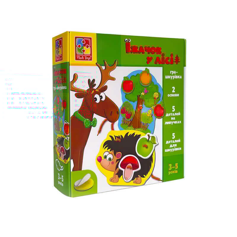 гр Гра з липучками "Їжачок у лісі" VT1804-45 укр (12) "Vladi Toys" гра-шнурівка, 2 ігрові панелі, 10 елементів