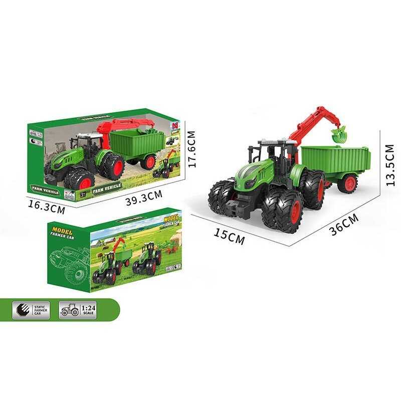 Трактор 99-81 A (24) масштаб: 1:24, причеп-самоскид, маніпулятор,  гумові колеса, рухомі елементи, в коробці