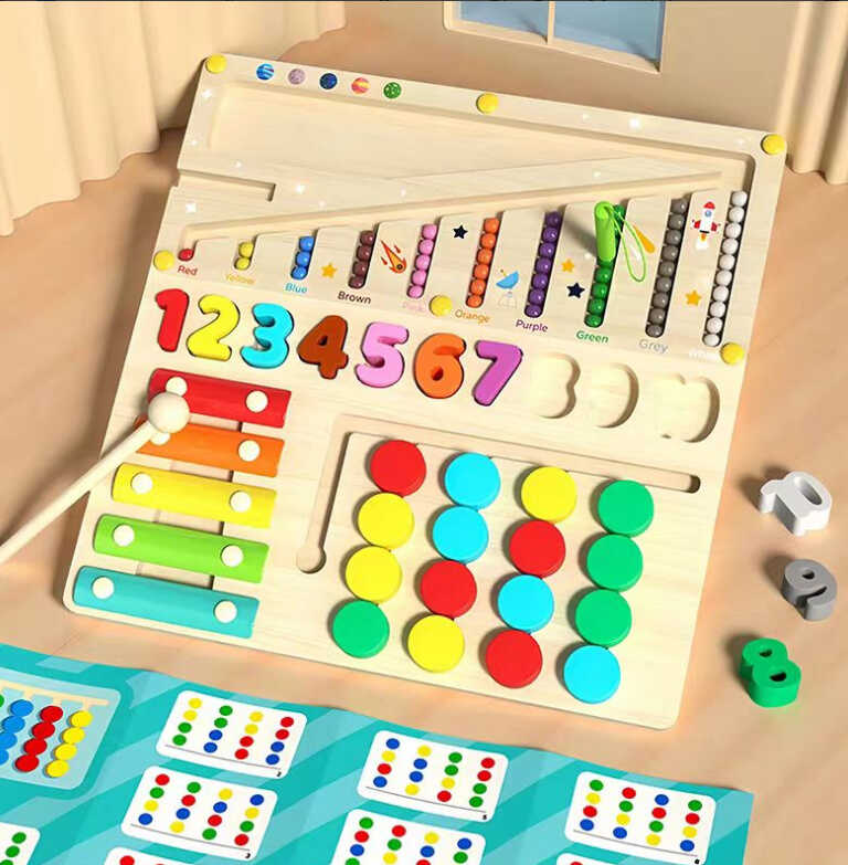 Логічна дерев’яна дошка C 75293 (16) 4 гри: магнітна гра, ксилофон, сортер із цифрами, гра на повторення комбінацій, магнітний стилус, молоточок, в коробці