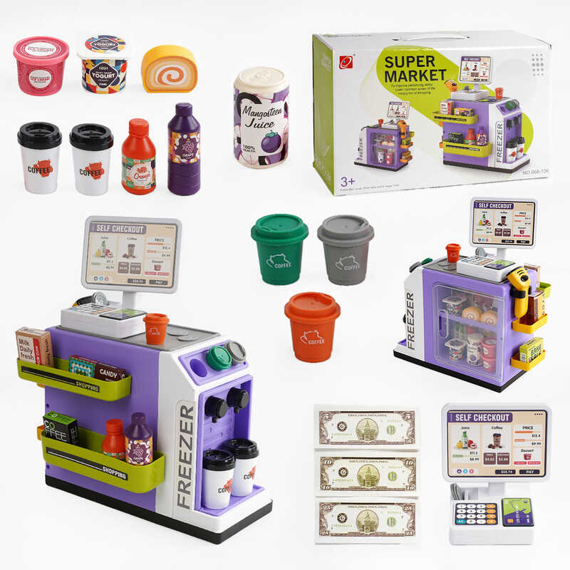 Супермаркет 668-136 (18) 46 елементів, звук, підсвічування, сканер, продукти, купюри, монети, на батарейках, в коробці