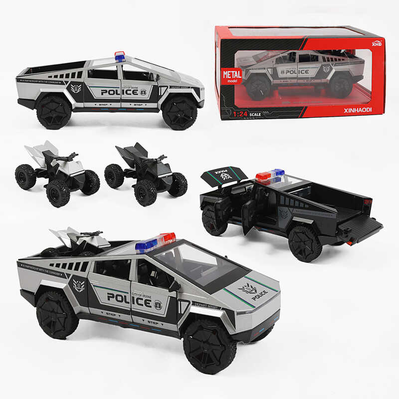 Машинка A 2469 (24) 2 види, “Поліція”, металопластик, інерція, звуки, підсвічування, масштаб 1:24, відчиняються двері та капот, 2 режими роботи, квадроцикл, в коробці