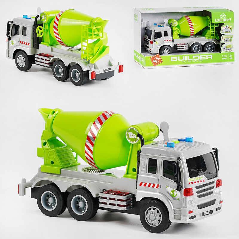 Спецтехніка WY 311 С (24) "Бетонозмішувач", світло, звук, 4 активні кнопки, рухомі елементи, тріскачка, у коробці