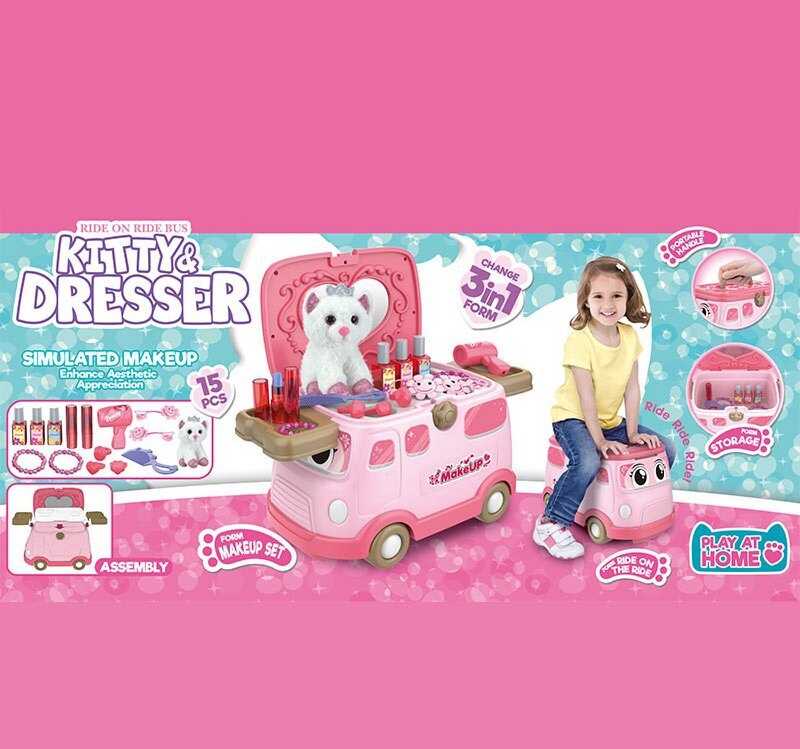 Трюмо 661-3002 (12) "Автобус", машинка, імітація косметики, прикраси, фен, м'яка іграшка, в коробці