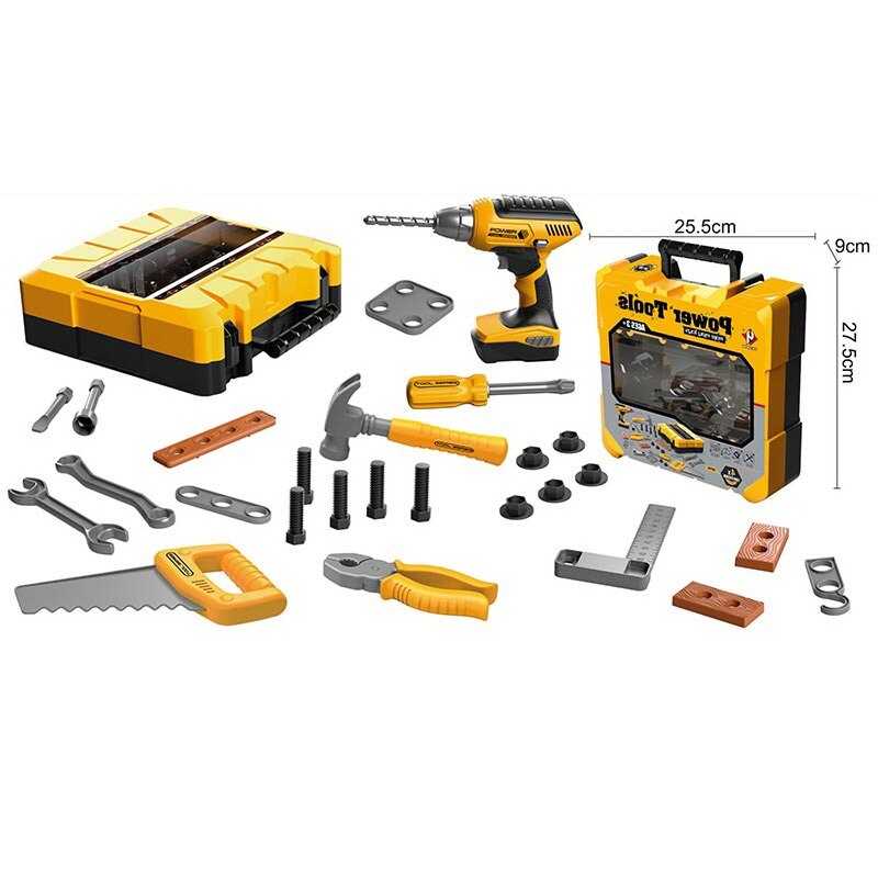 Набір інструментів T 012 A (24/2) 28 аксесуарів, дриль із підсвічуванням, на батарейках, плоскогубці, пилка, викрутка, молоток, у валізі