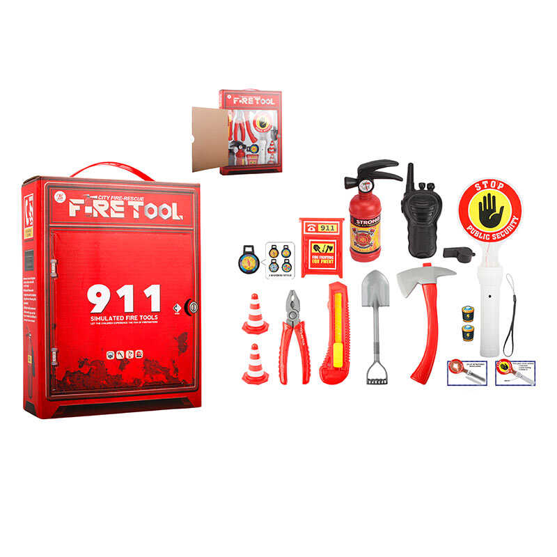 Набір пожежника BB 9019 B (36/2) палиця зі знаком “Стоп” має підсвічування, вогнегасник, попереджувальні знаки, компас, рація, свисток, сокира, в коробці