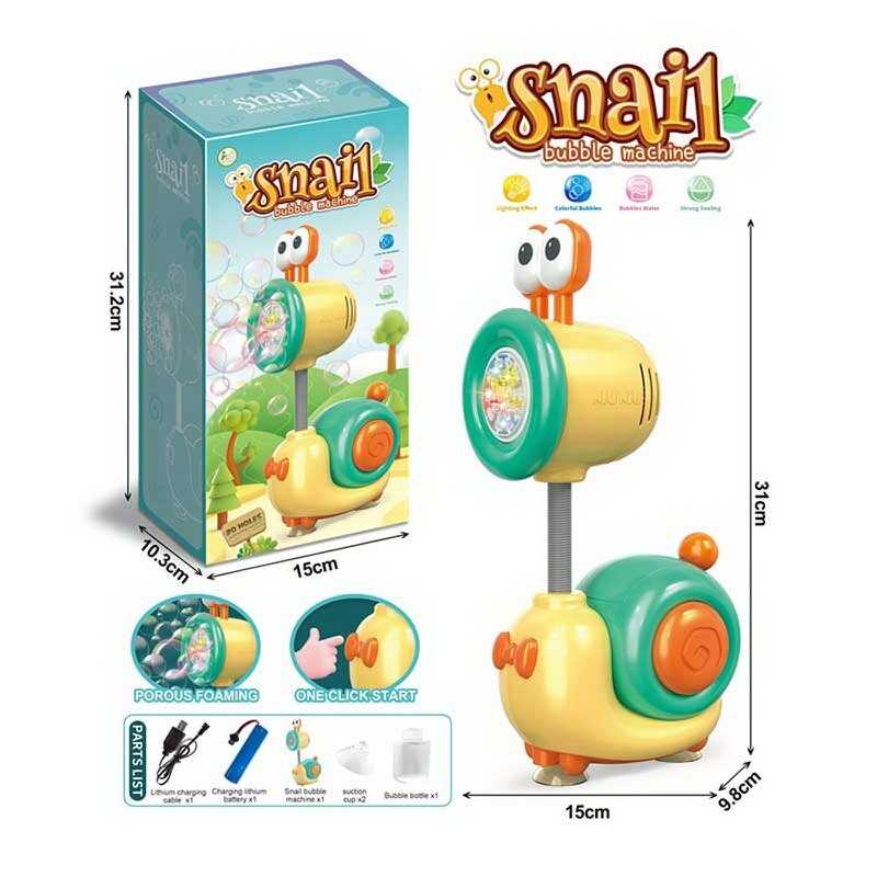 Установка з мильними бульбашками P 147 (24) “Равлик”, розмір: 15х10х31 см, акум. 3,7 V, присоски, підсвічування, 1 пляшка з розчином, USB-кабель, в коробці