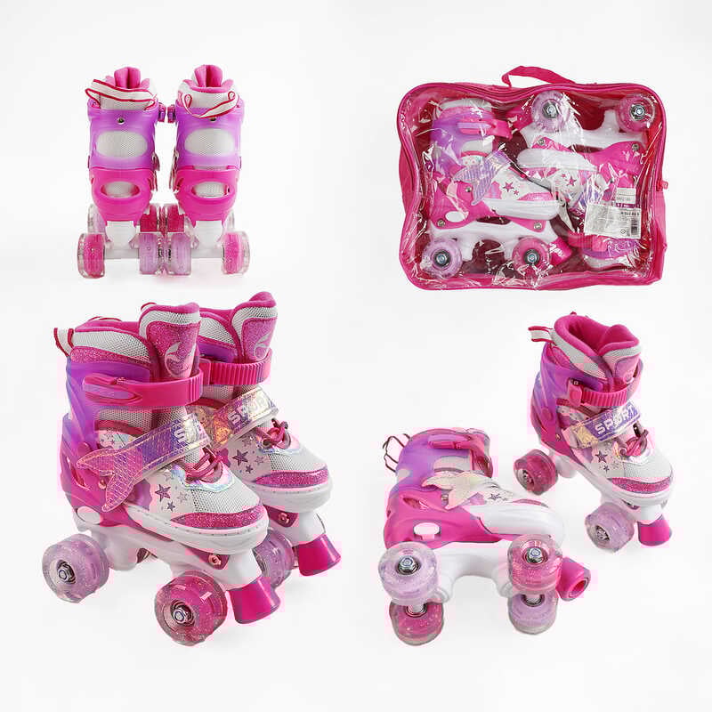 Ролики 701-1 S розмір S 31-34 (6) колір Рожевий, колеса PU, КОЛЕСА ЗІ СВІТЛОМ, d коліс – 4,5 см, в сумці