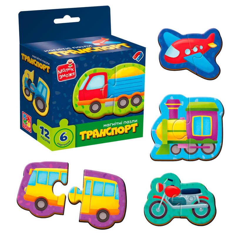 гр Магнітні пазли "Транспорт" VT1733-02 (20) "Vladi Toys", 6 картинок (12 деталей), в коробці