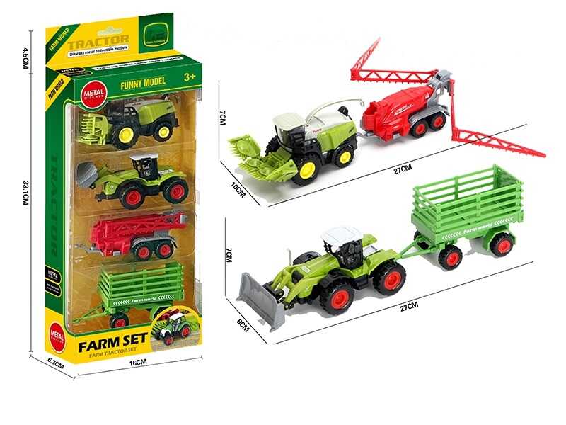 Набір спецтехніки 955-244 (48/2) металопластик, трактор+комбайн, навісне обладнання, 2 знімні причепи, в коробці