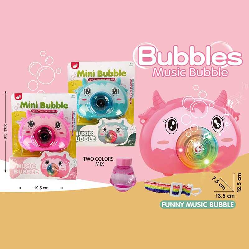 Установка з мильними бульбашками 335 (72/2) 2 кольори, камера, музика, на батарейках, підсвічування, пляшечка з мильними бульбашками, автоматичний принцип, ремінець, на листі