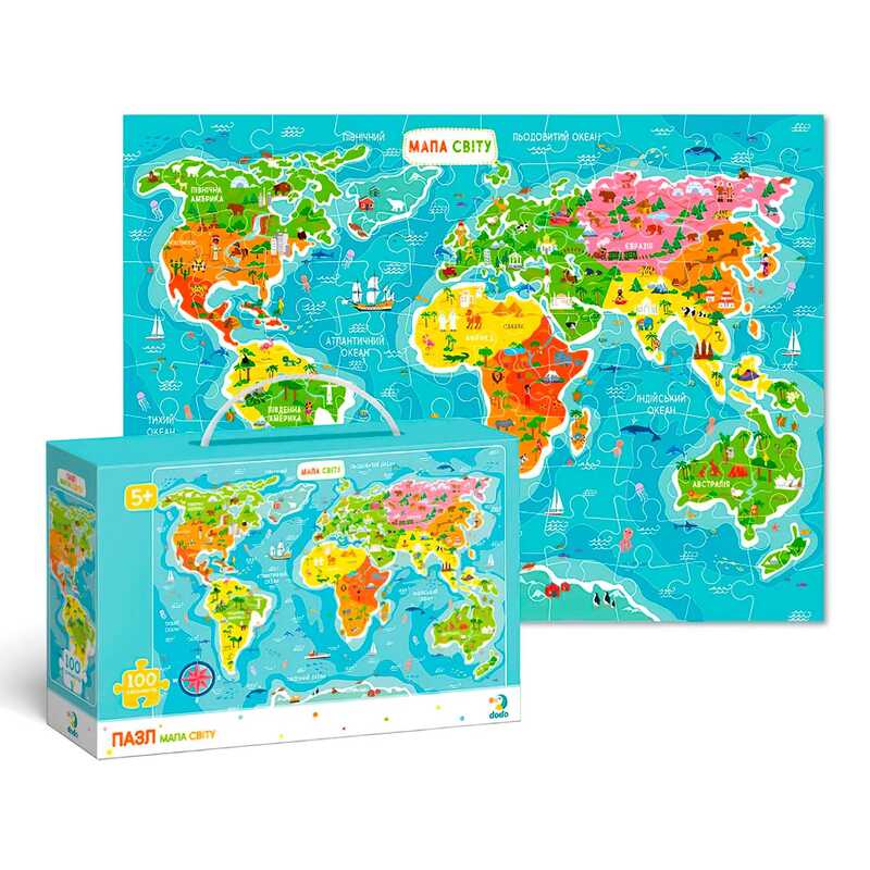гр Пазли картонні (5-7 років) "Мапа Світу" укр. версія 300110/100110 (10) 100 елементів "Dodo"