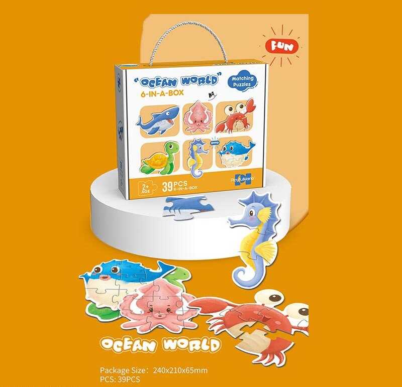 Пазли 88768 (60/3) 39 елементів, "Підводні мешканці", 6 тваринок, 6 карток-прикладів, в коробці