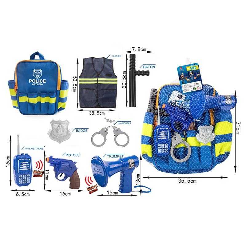 Поліцейський набір 12 P 3 (30/2) на батарейках, звук, рація, сирена, кайданки, пістолет, значок, жилет, рюкзак, в сітці