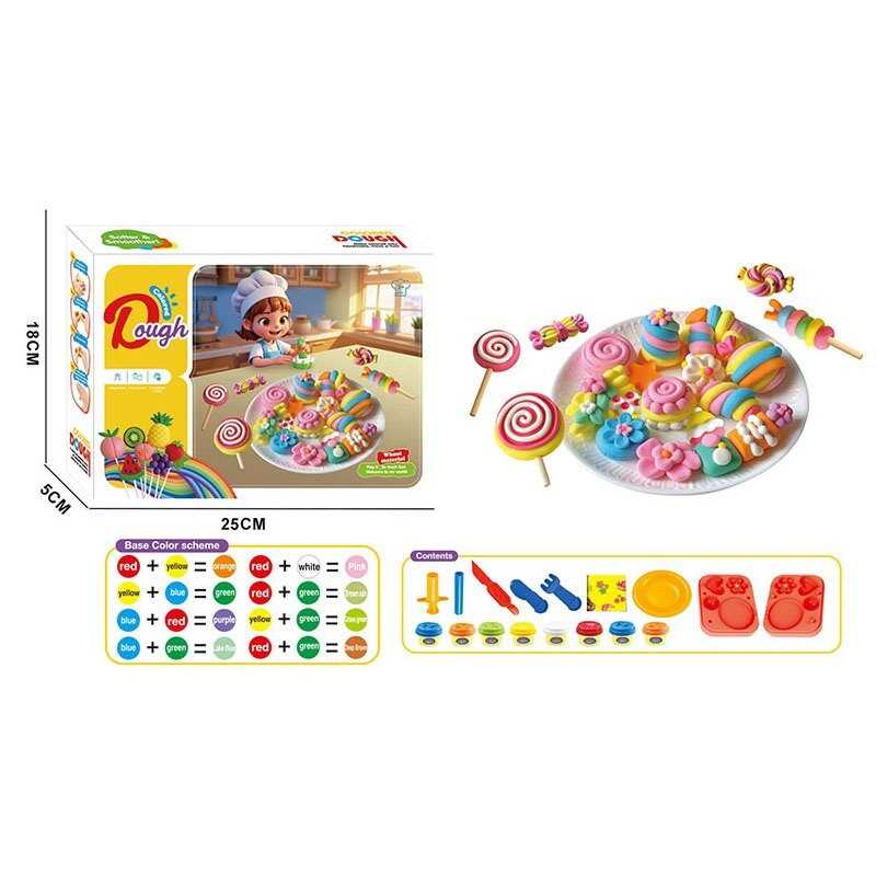 Тісто для ліплення 9013 (72/2)  екструдер, 8 кольорів тіста,  тарілочка, 2 ножі, виделка, палички, 2 фігурні форми, в коробці