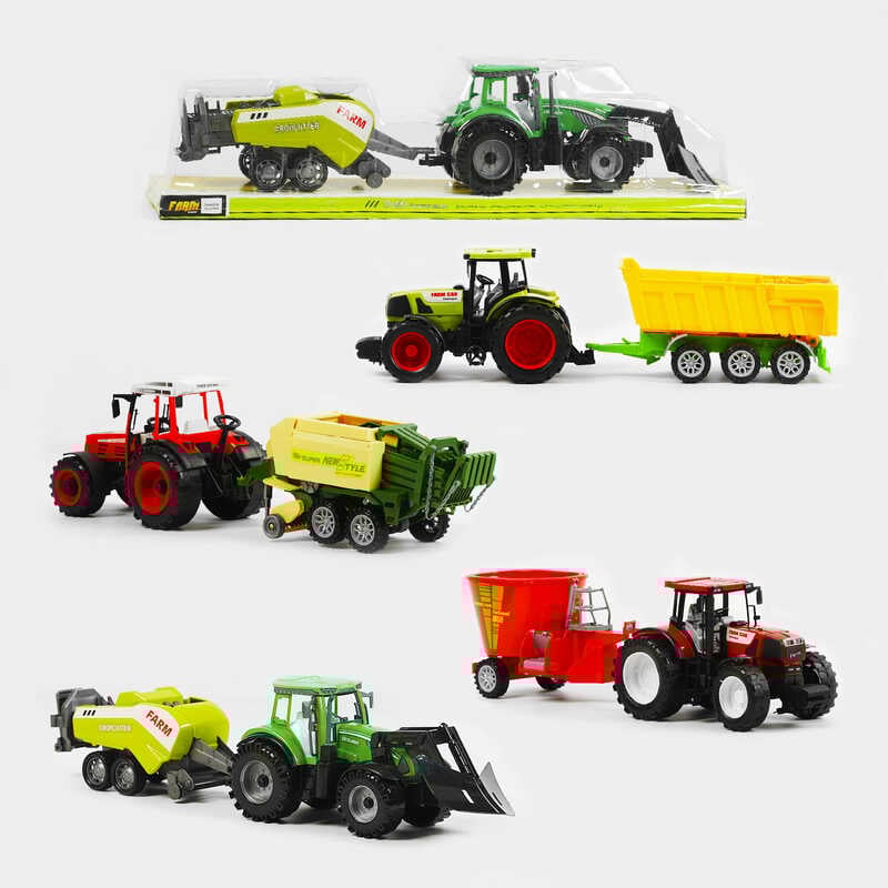 Трактор 5011 / 5022 A / 1088 A-3 (12) 4 види, трактор з інерцією, причіп, рухомі елементи, в слюді, ВИДАЄТЬСЯ ТІЛЬКИ МІКС ВИДІВ
