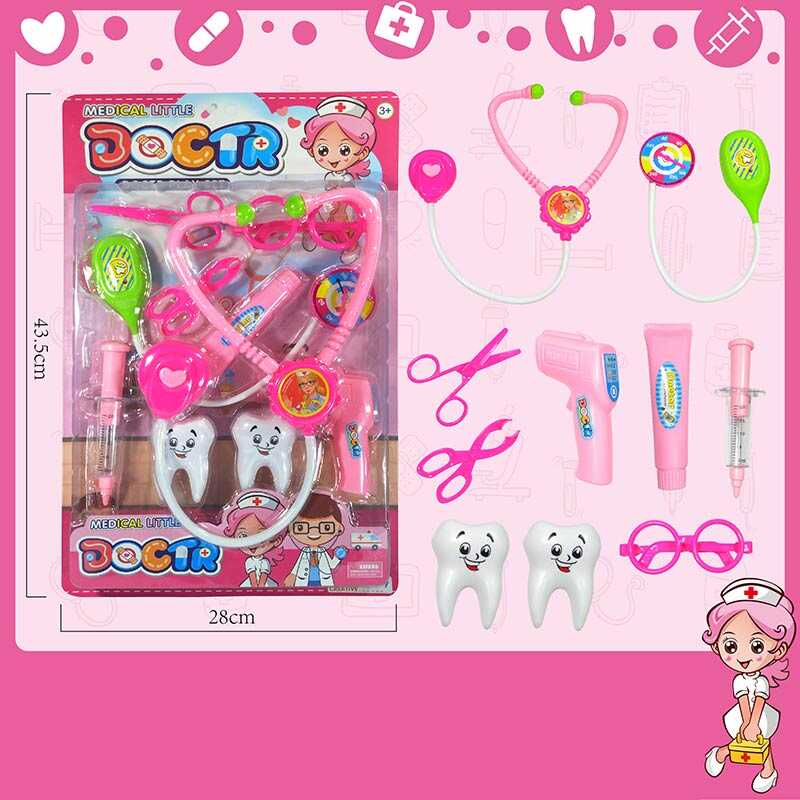 Набір лікаря 8320 (72/2) стетоскоп, термометр, тонометр, шприц, ножиці, 2 зуби, тюбик пасти, окуляри, на листі