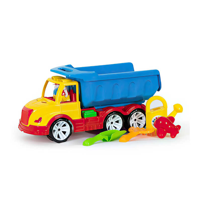 гр Машинка "Самоскид Mati" 009/17 (3) лійка, пасочка, лопатка та граблі "BAMSIC"