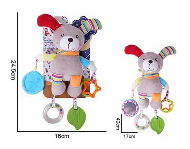 Брязкальце 688 M54 (72) текстильне, підвіска, гумовий прорізувач, шелесткі елементи, кільця, люстерко, кріплення для підвішування, в пакеті