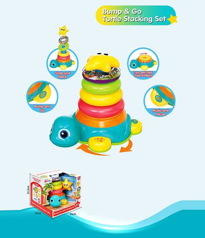 Пірамідка 35397 (12) “Черепаха”, висота 21 см, звуки, підсвічування, мелодії, колесо вільного ходу, 4 кільця, зірка-верхівка, на батарейках, в коробці