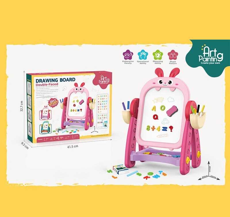 Мольберт 23188-36 A (20) магнітна дошка, дошка для малювання, крейда, маркери, англійська абетка, цифри, губка, в коробці