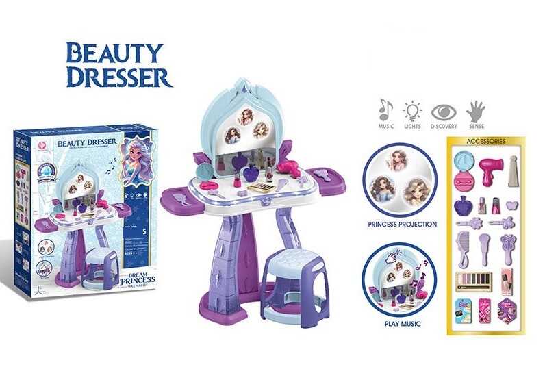 Трюмо 922-226 (12) 37 елементів, розмір: 60.5х27.5х74 см, висота стільчика: 21 см, проєкція, звуки, підсвічування, аксесуари, в коробці