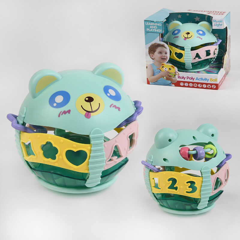 Брязкальце 35806 (24/2) “Ведмедик”, нелягайко, фактурні намистини, на батарейках, мелодії, звуки, дитячий сміх, підсвічування, в коробці