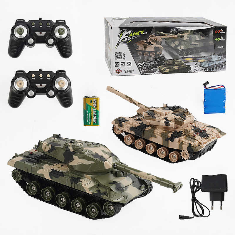 Танковий бій на радіокеруванні HB-DZ 03 (8) світло, звук, 1:32, гусеничний хід, обертання башт на 360°, 2 акум. 4.8V, пульти 40 і 27MHz, в коробці