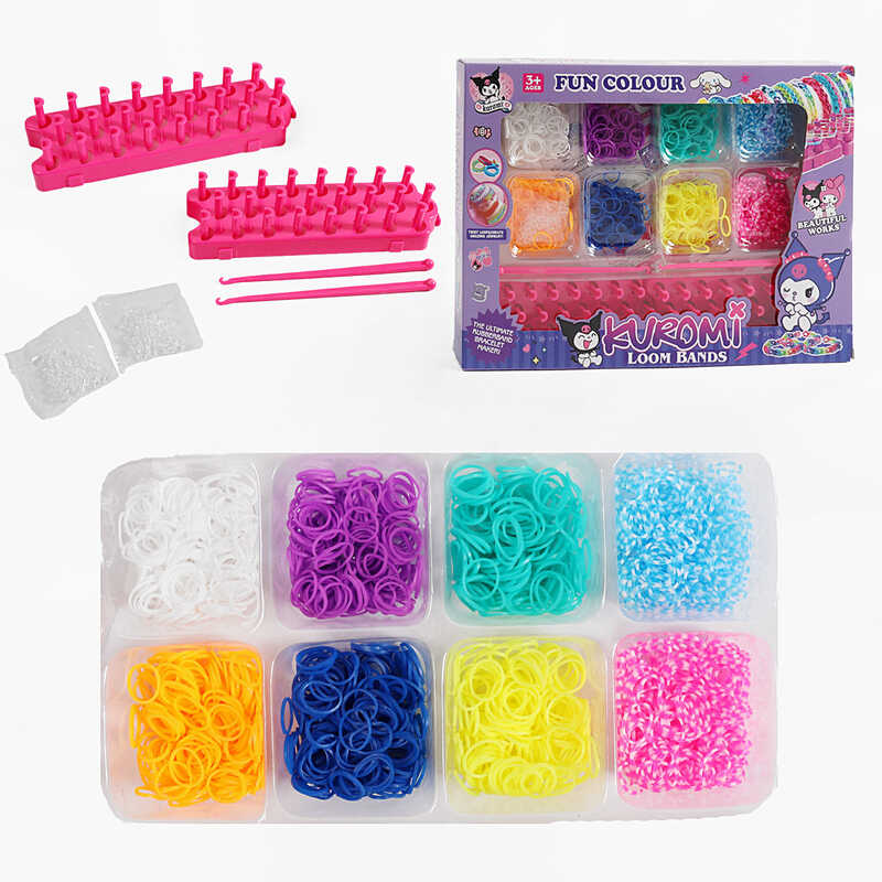 Набір резиночок для плетіння J 200-1 (72/2) 8 кольорів, верстат, пластикова фурнітура, гачки, інструкція, в коробці